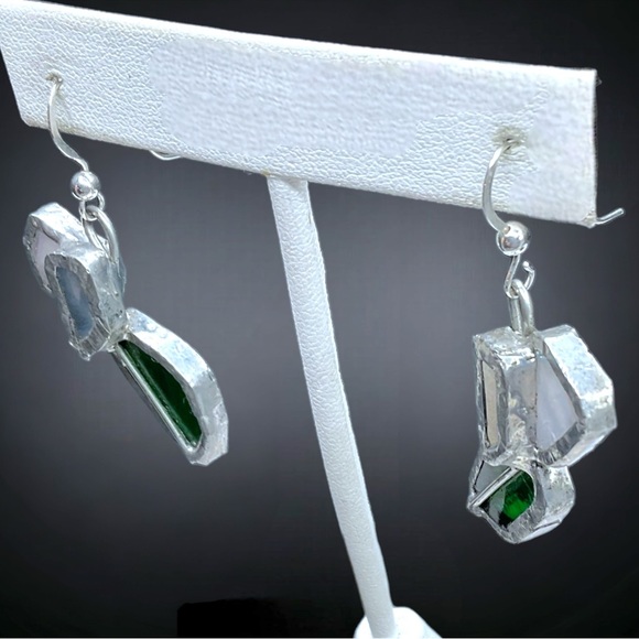 🌺Unique Artisan Sterling & Stained Glass Earrings - Picture 5 of 11